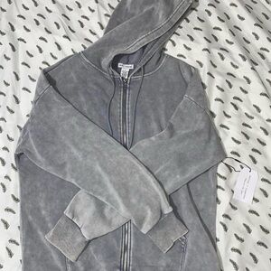 Washed Gray Zip-Up Hoodie